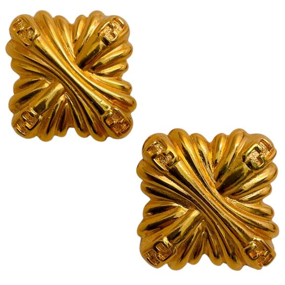 Fendi Vintage Gold Plated Maltese Cross Earrings - Picture 1 of 4